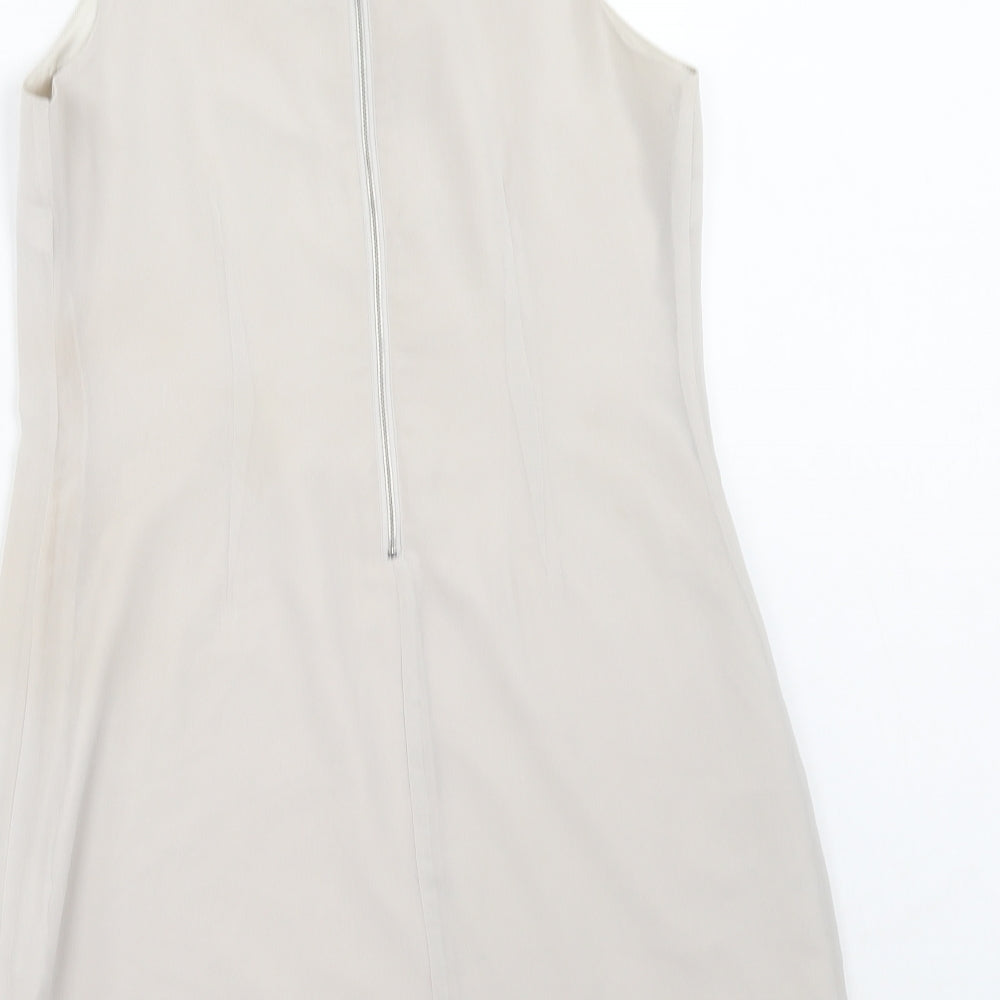 Lipsy Womens Beige Polyester A-Line Size 12 Round Neck Zip