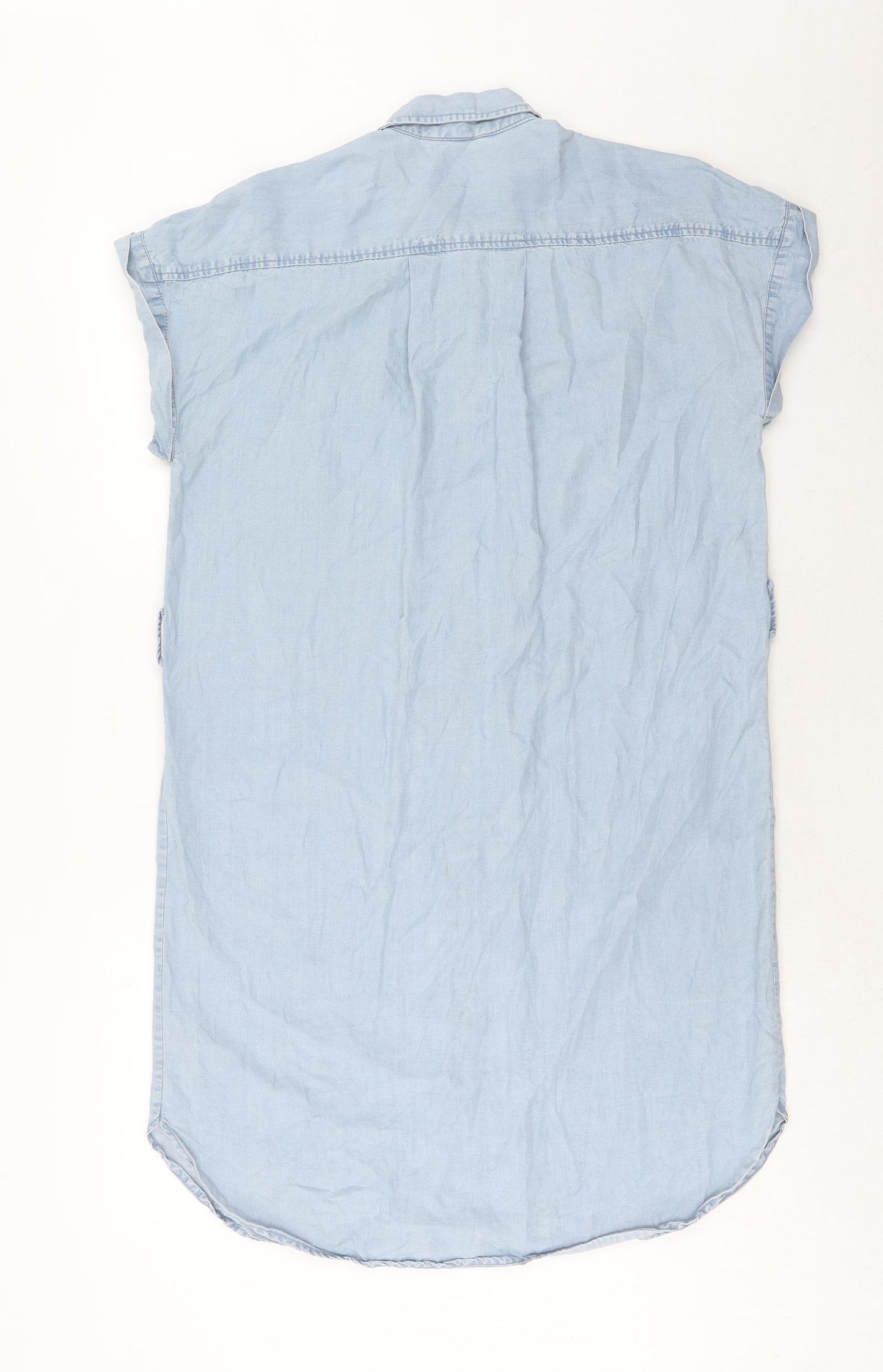 H&M Womens Blue Lyocell Shirt Dress Size 10 Collared Button