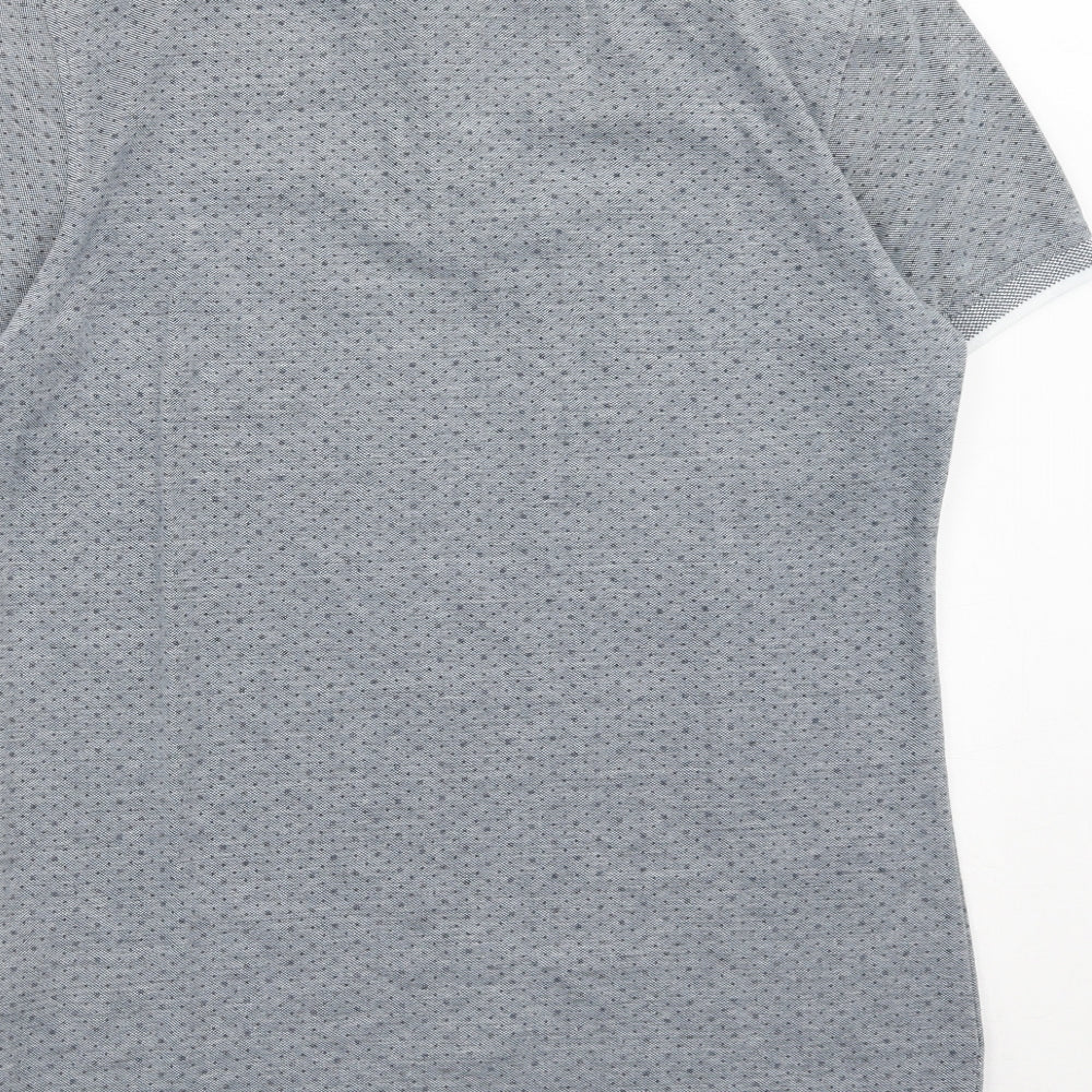 Blend Mens Grey Geometric Cotton Polo Size M Collared Button
