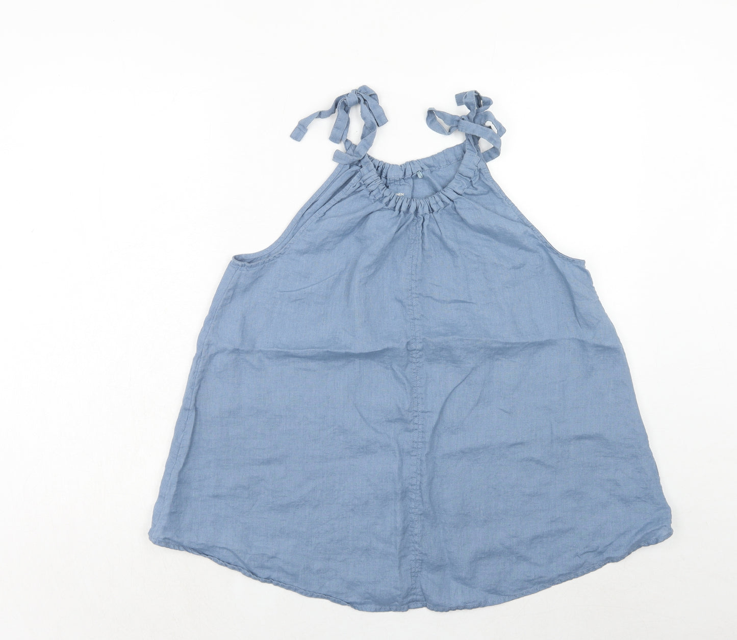 Marks and Spencer Womens Blue Linen Basic Tank Size 12 Round Neck