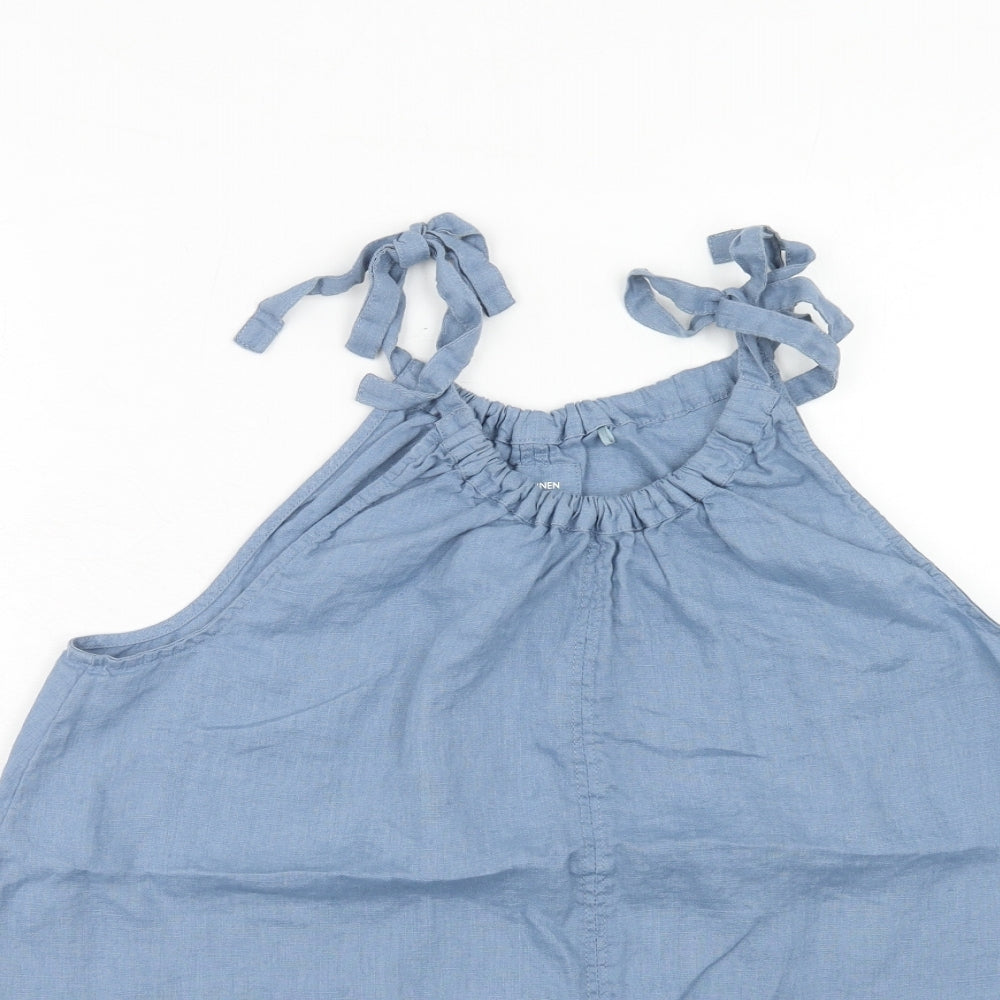 Marks and Spencer Womens Blue Linen Basic Tank Size 12 Round Neck