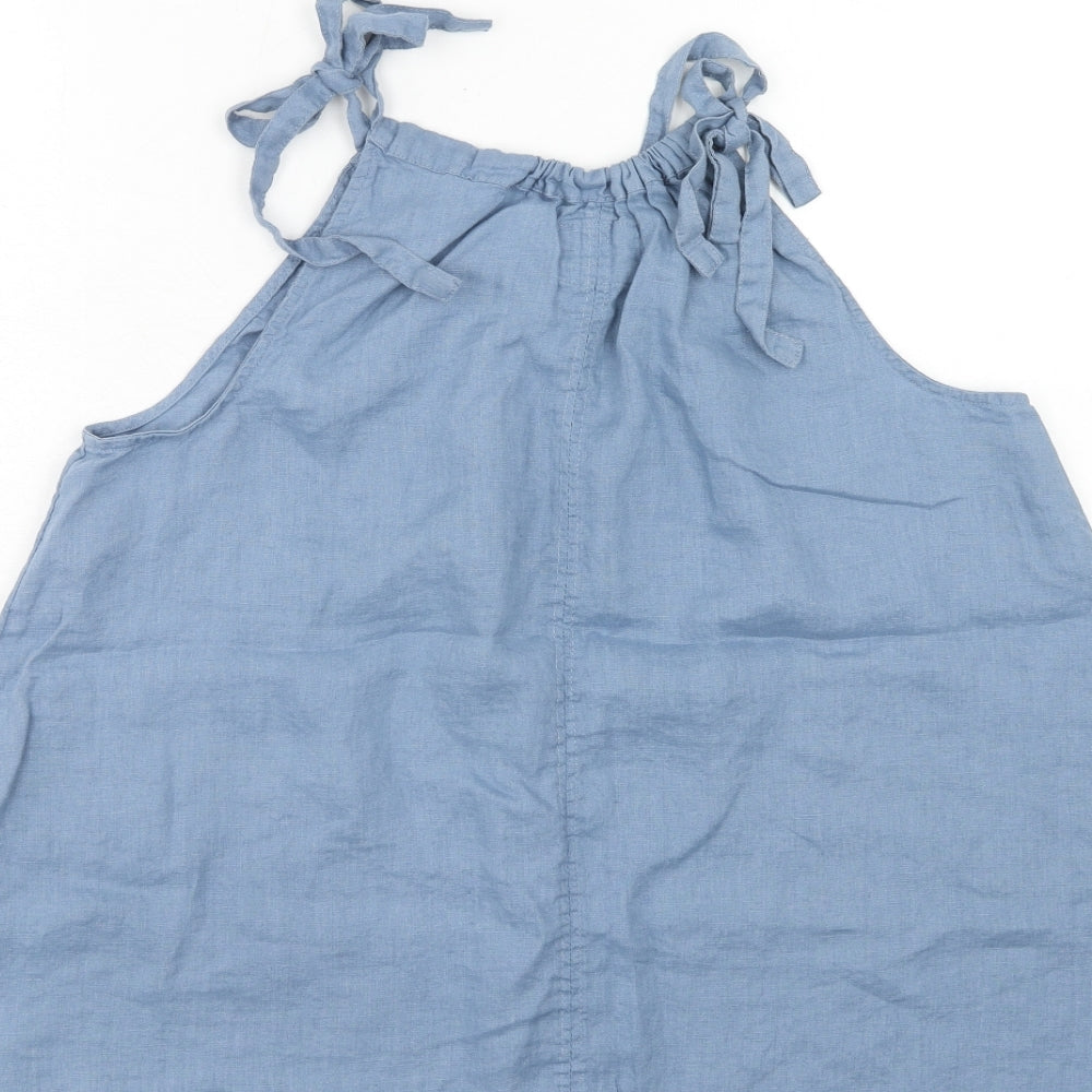 Marks and Spencer Womens Blue Linen Basic Tank Size 12 Round Neck