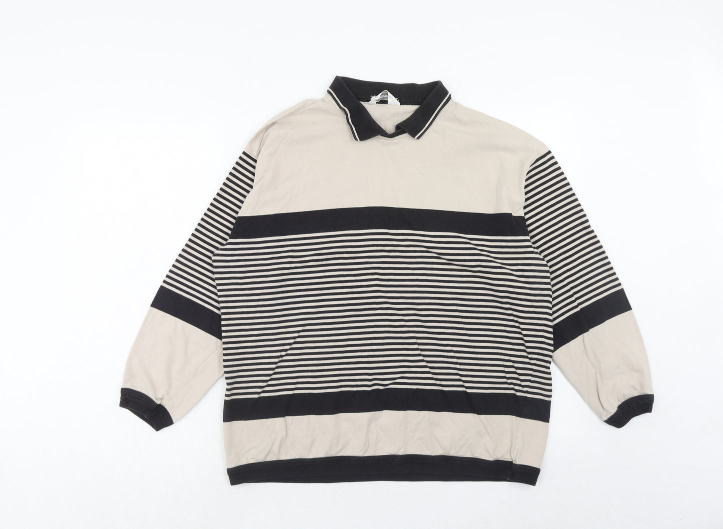 St Michael Womens Beige Striped Cotton Pullover Sweatshirt Size 14 Pullover - Size 14-16