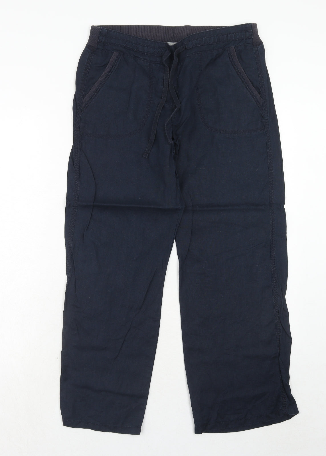 Marks and Spencer Womens Blue Cotton Trousers Size 12 Regular Drawstring