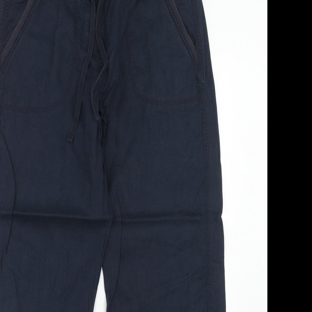 Marks and Spencer Womens Blue Cotton Trousers Size 12 Regular Drawstring