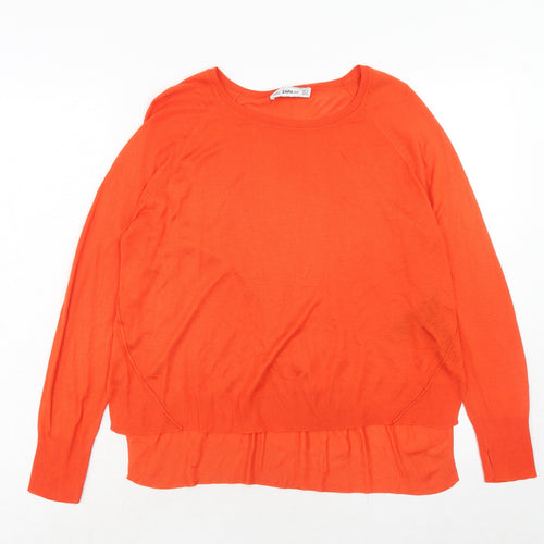 Zara Womens Orange Round Neck Acrylic Pullover Jumper Size M
