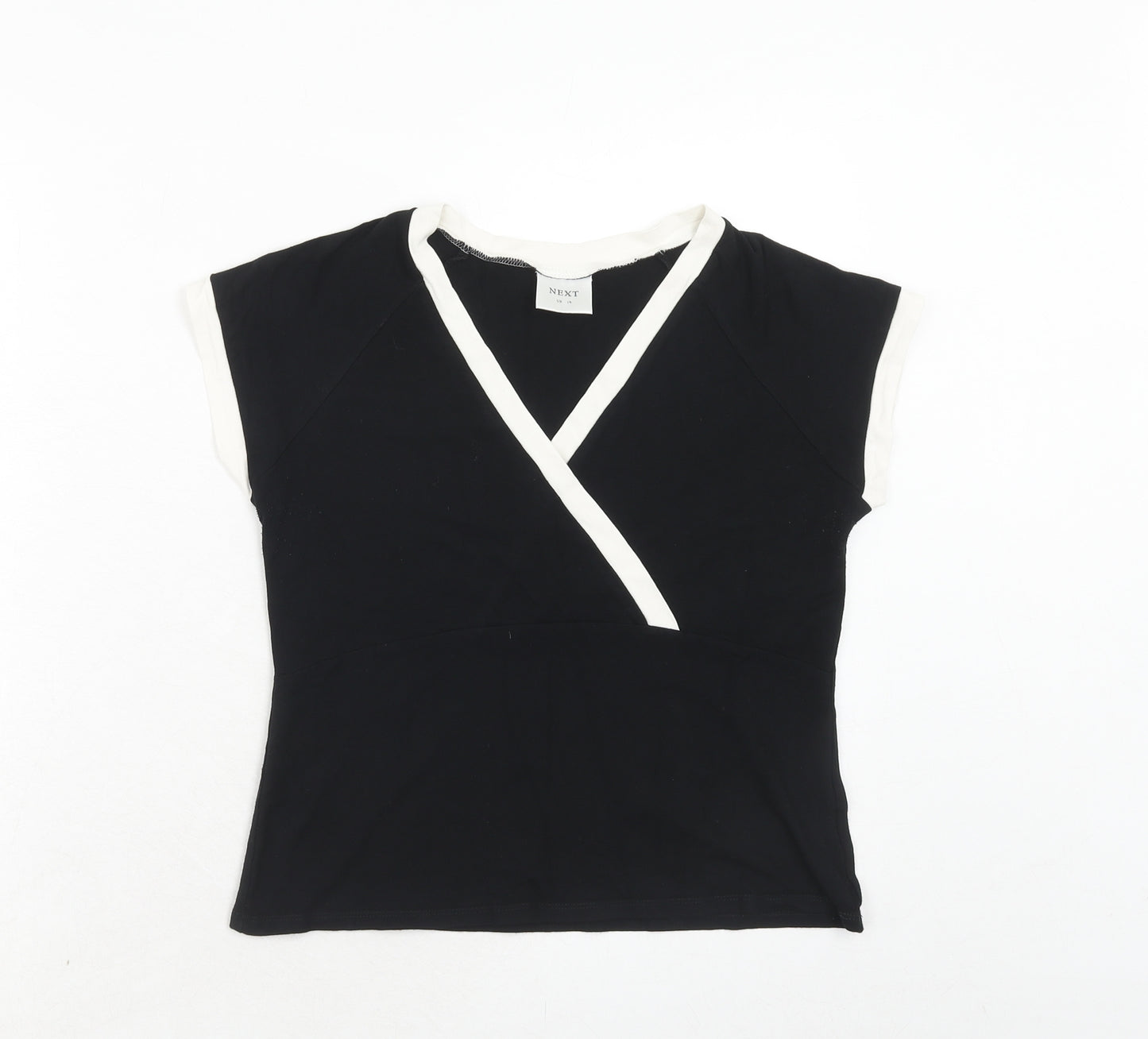 NEXT Womens Black Viscose Basic T-Shirt Size 14 V-Neck