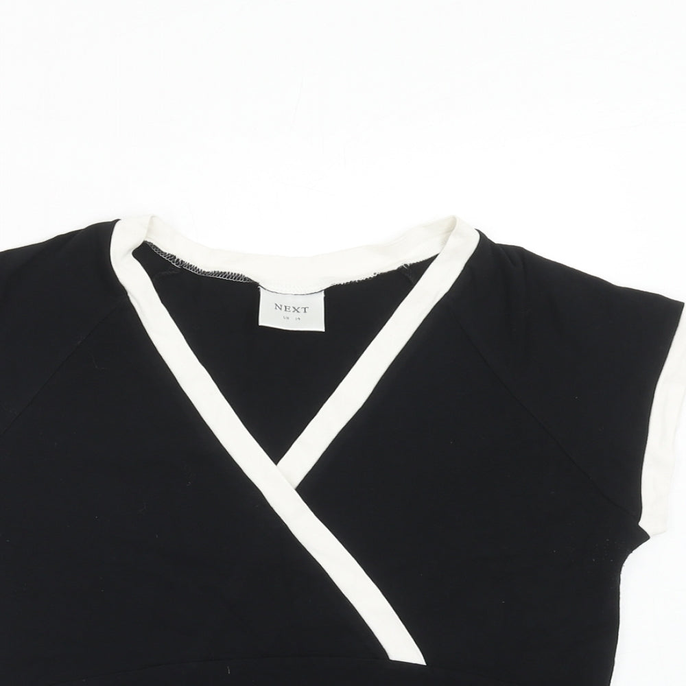 NEXT Womens Black Viscose Basic T-Shirt Size 14 V-Neck