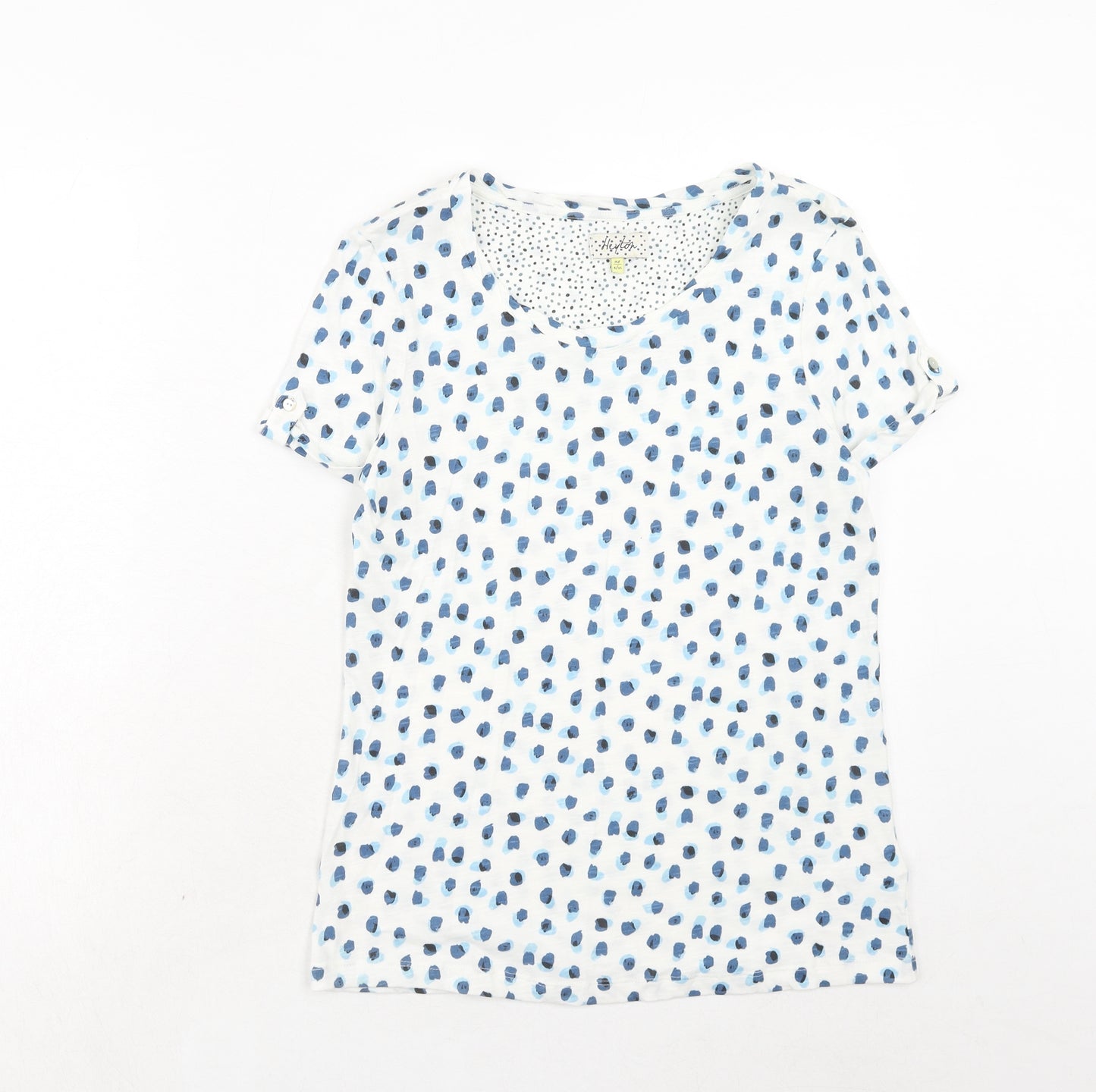 Heyton Womens Blue Geometric Cotton Basic T-Shirt Size 8 Round Neck
