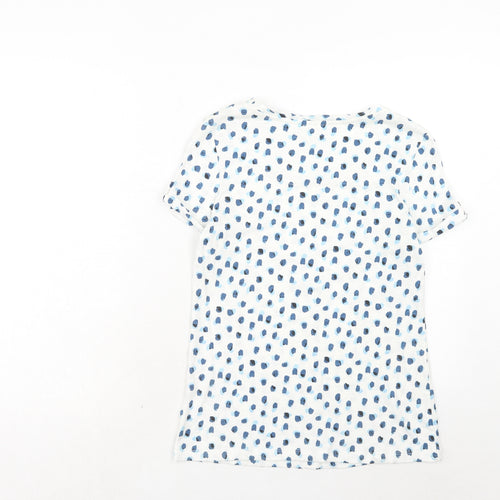 Heyton Womens Blue Geometric Cotton Basic T-Shirt Size 8 Round Neck