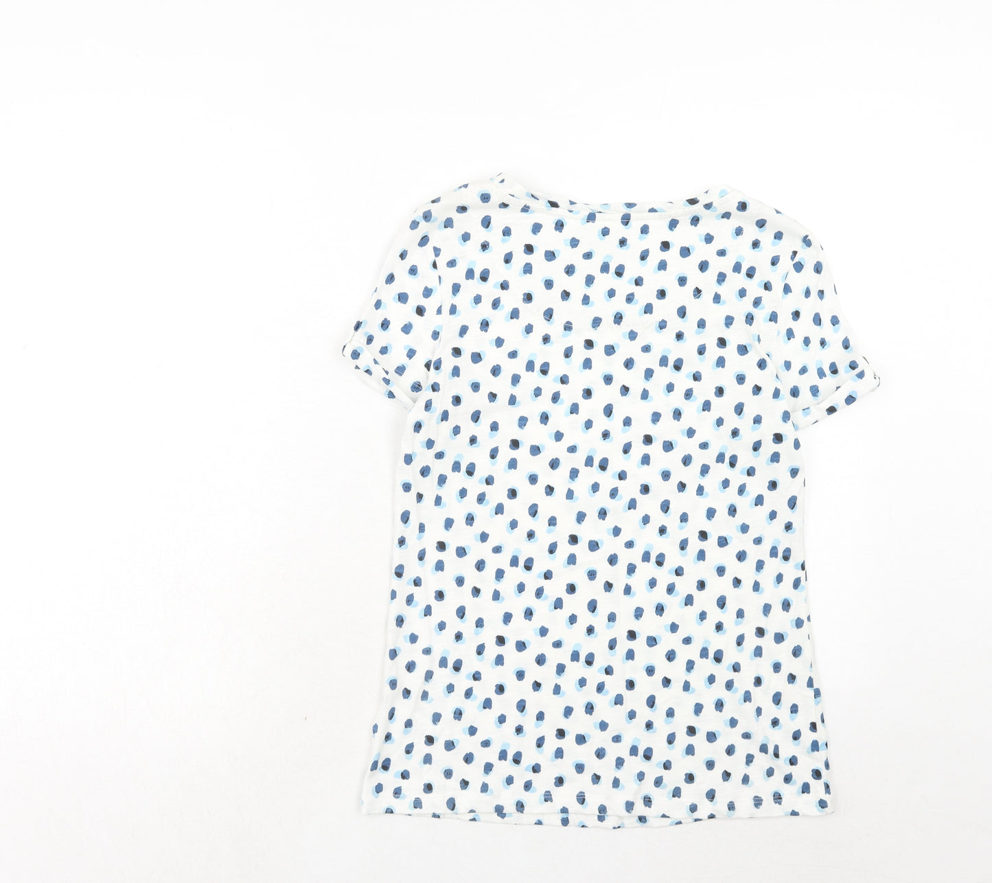 Heyton Womens Blue Geometric Cotton Basic T-Shirt Size 8 Round Neck
