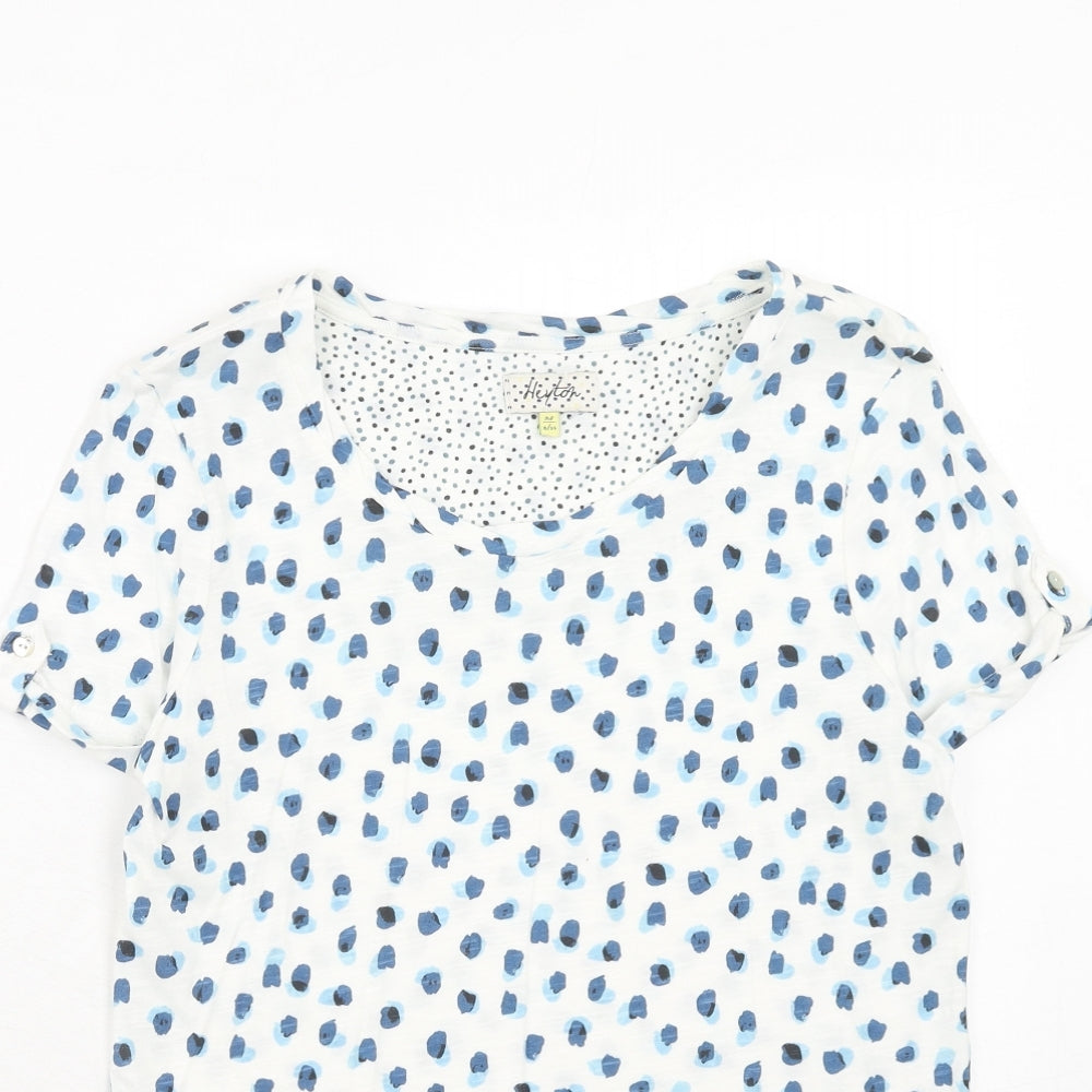 Heyton Womens Blue Geometric Cotton Basic T-Shirt Size 8 Round Neck