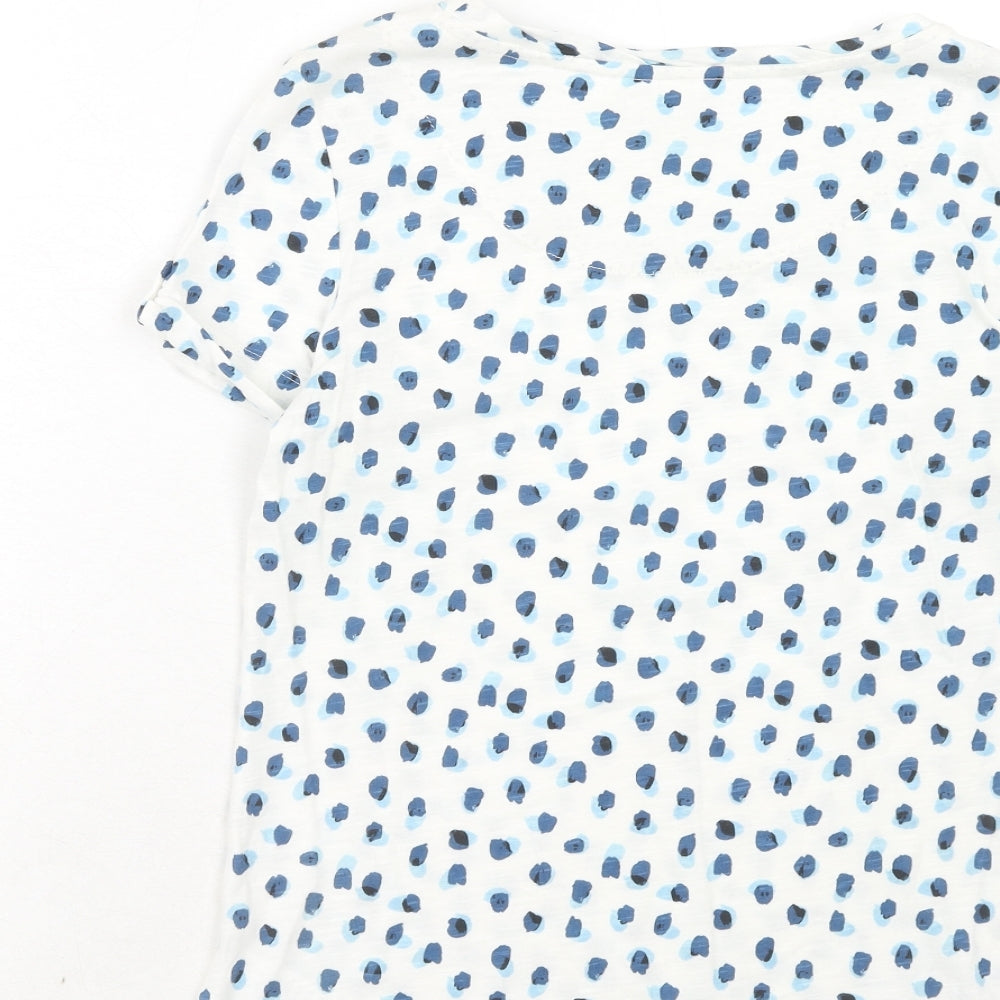 Heyton Womens Blue Geometric Cotton Basic T-Shirt Size 8 Round Neck