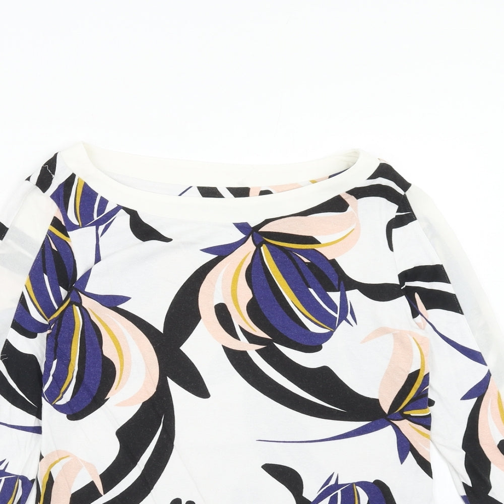 Marks and Spencer Womens White Geometric Viscose Basic T-Shirt Size 10 Boat Neck