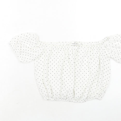 Oh My Love Womens White Polka Dot Polyester Cropped Blouse Size S Off the Shoulder
