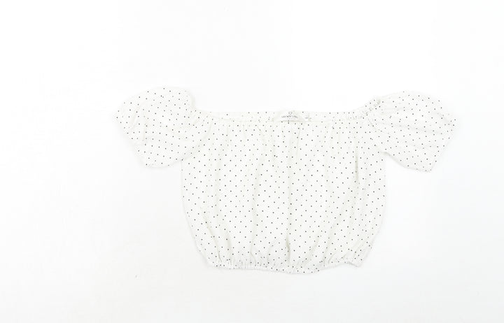 Oh My Love Womens White Polka Dot Polyester Cropped Blouse Size S Off the Shoulder