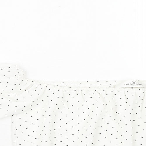 Oh My Love Womens White Polka Dot Polyester Cropped Blouse Size S Off the Shoulder