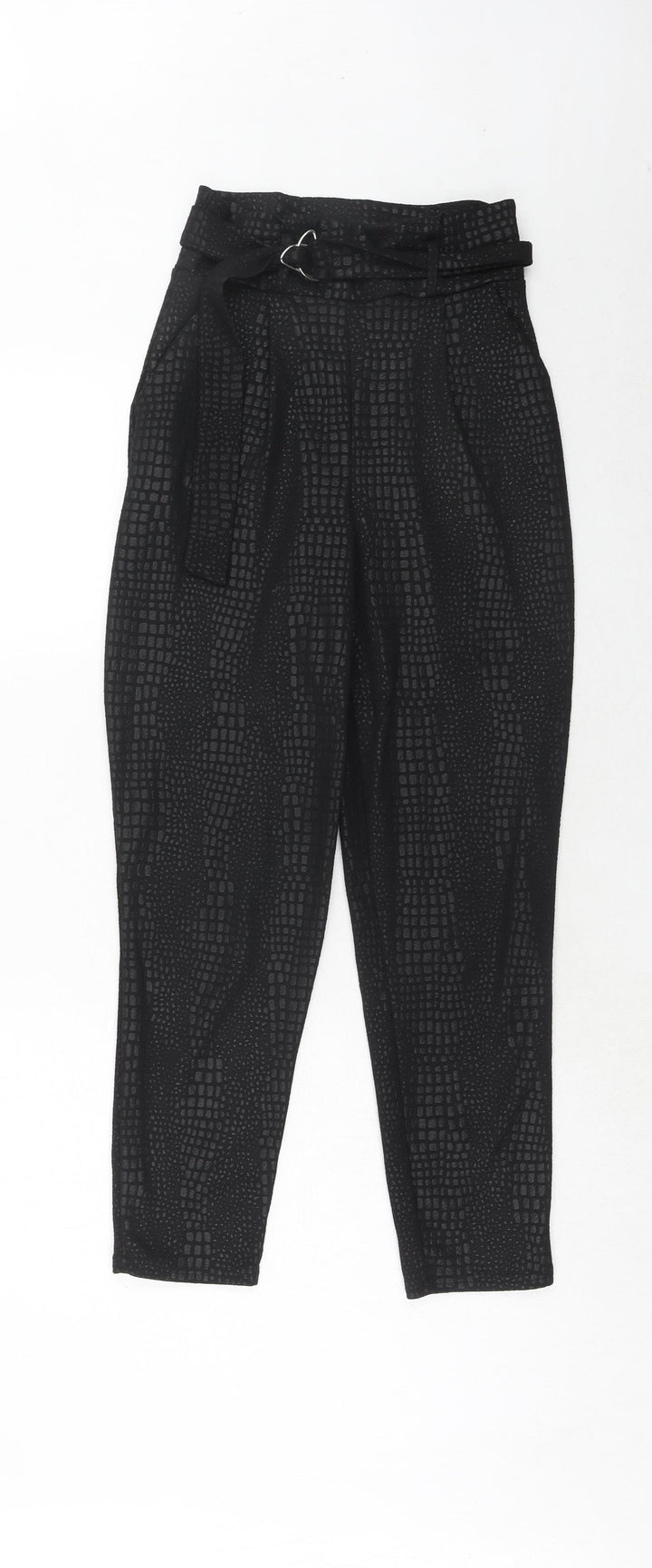 PRETTYLITTLETHING Womens Black Animal Print Polyester Trousers Size 8 Regular - Snakeskin Pattern