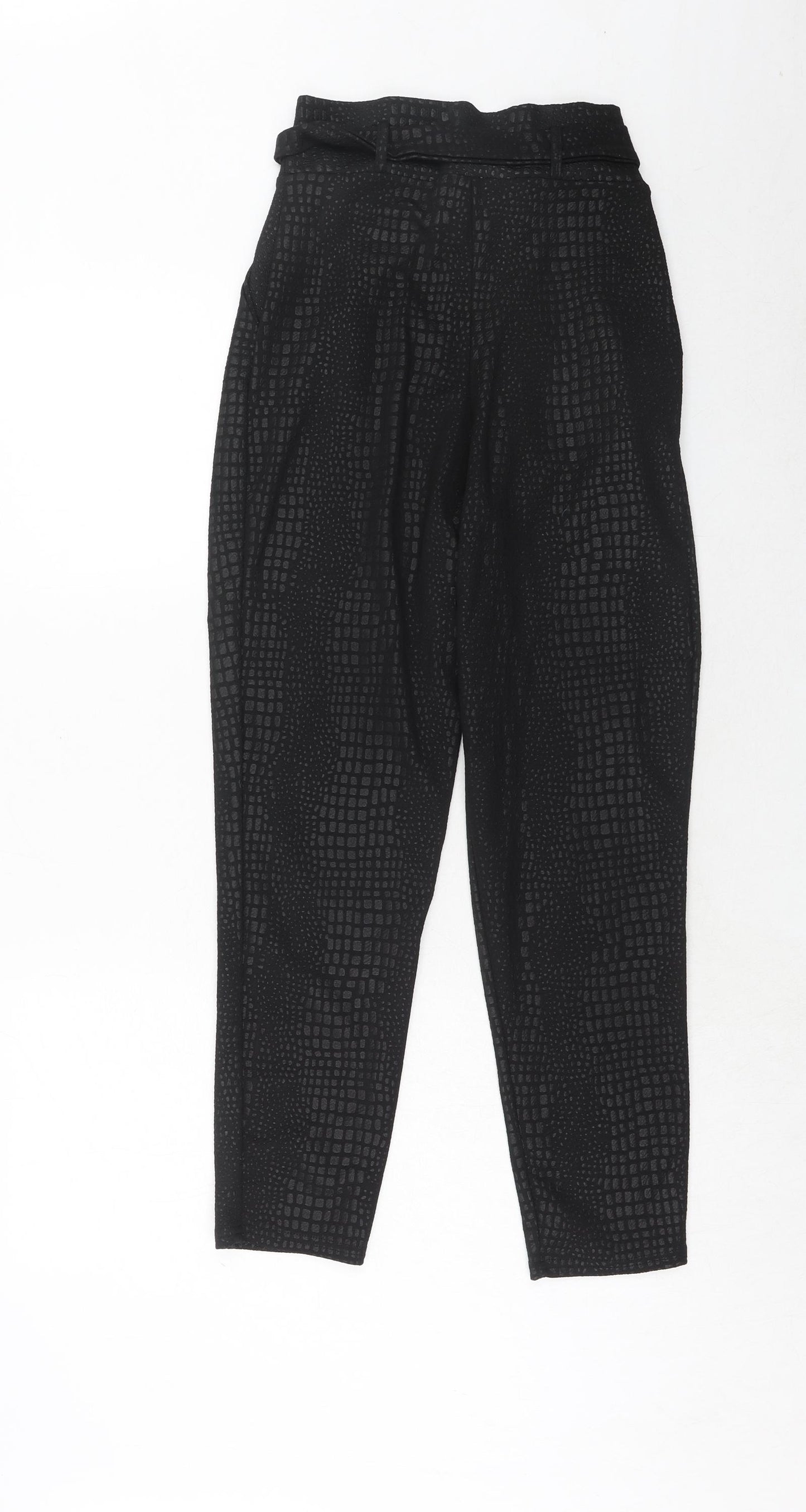 PRETTYLITTLETHING Womens Black Animal Print Polyester Trousers Size 8 Regular - Snakeskin Pattern