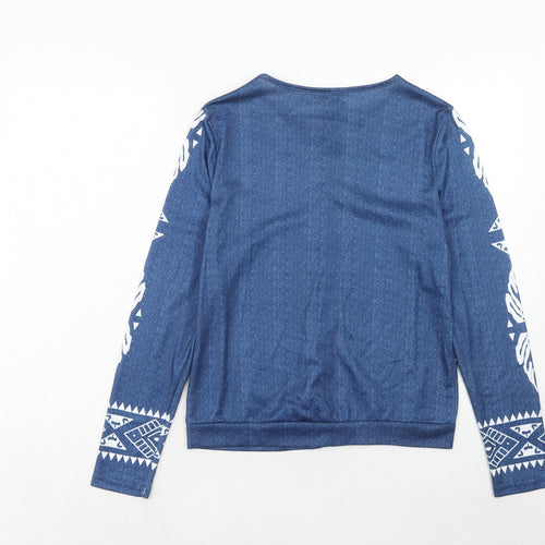 MissLook Womens Blue Geometric Polyester Basic Blouse Size S Boat Neck