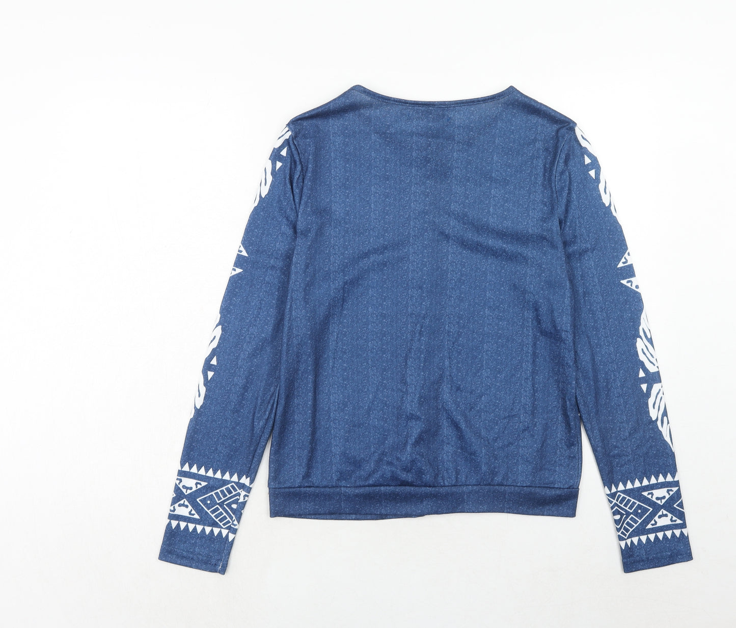 MissLook Womens Blue Geometric Polyester Basic Blouse Size S Boat Neck