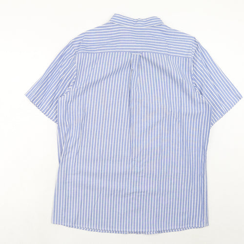 Avenue Mens Blue Striped Cotton Button-Up Size L Collared Button