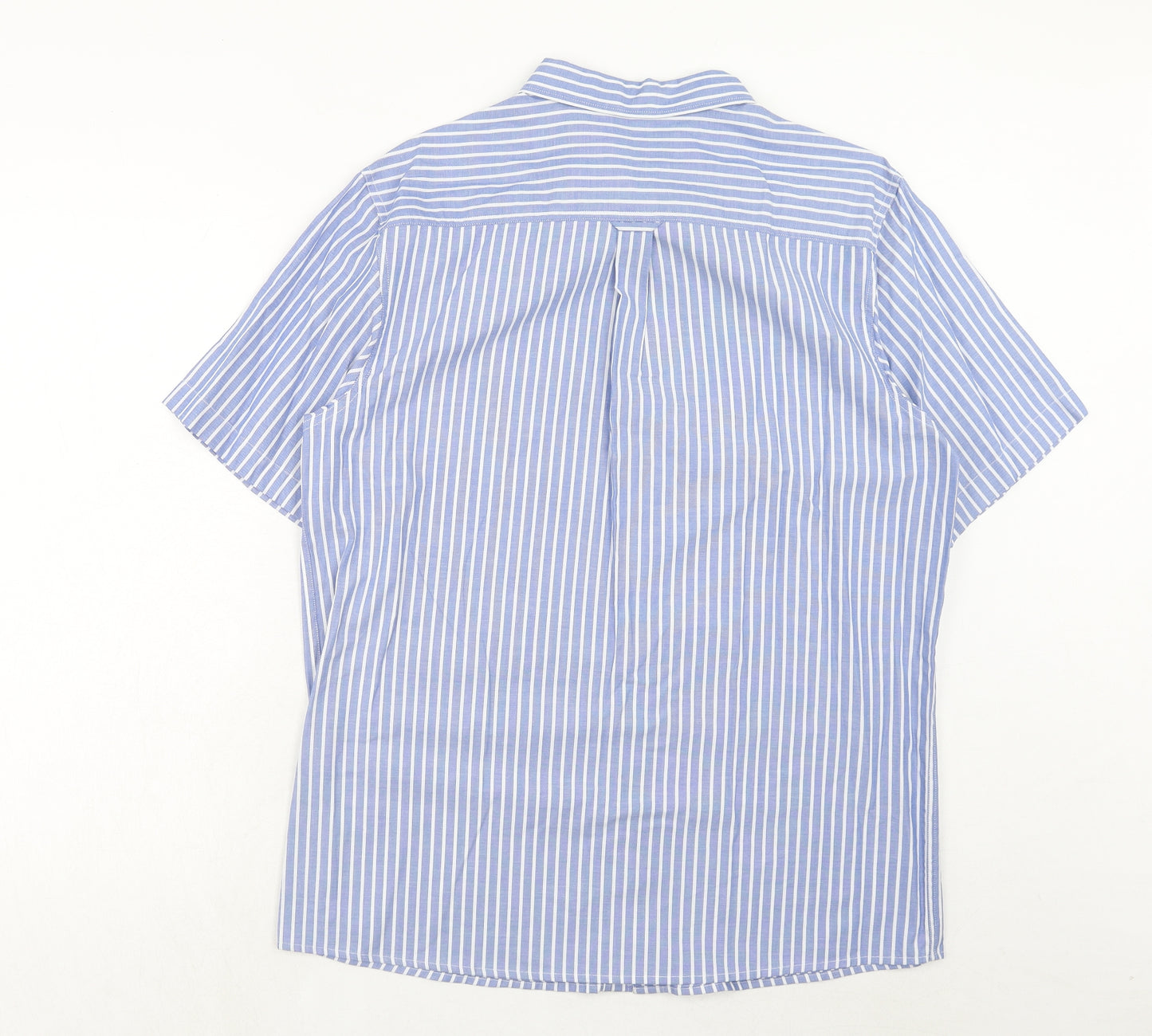 Avenue Mens Blue Striped Cotton Button-Up Size L Collared Button