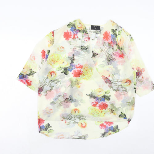 AX Paris Womens Yellow Floral Polyester Wrap Blouse Size 12 V-Neck
