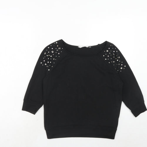 New Look Womens Black Cotton Pullover Sweatshirt Size 10 Pullover