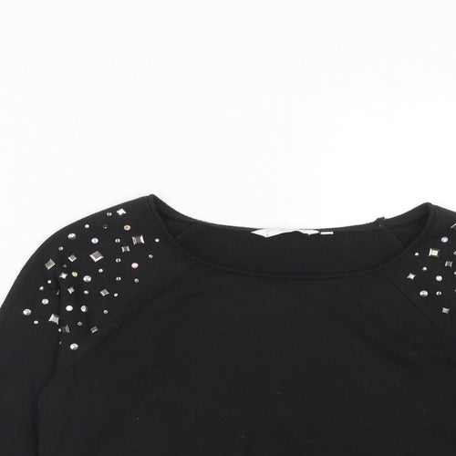 New Look Womens Black Cotton Pullover Sweatshirt Size 10 Pullover