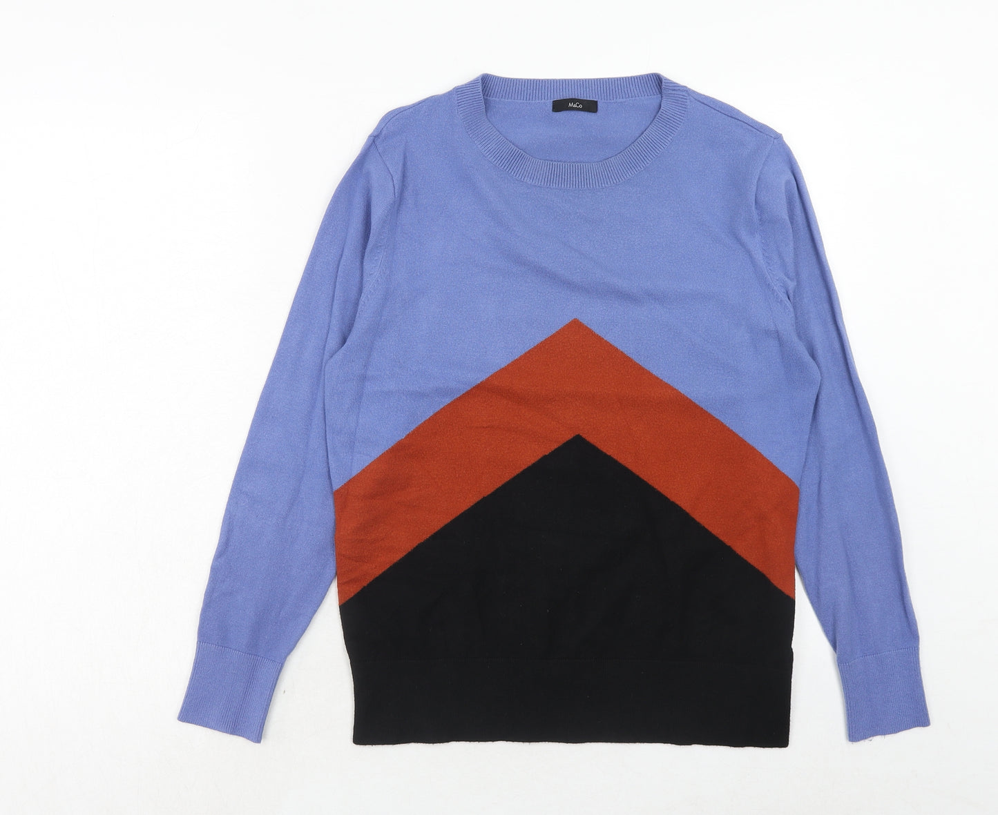 M&Co Womens Blue Round Neck Geometric Viscose Pullover Jumper Size 14