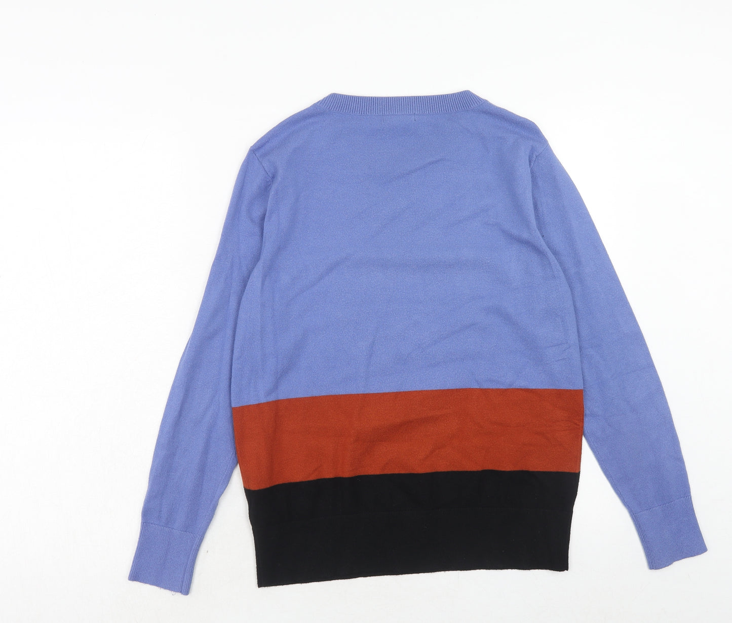 M&Co Womens Blue Round Neck Geometric Viscose Pullover Jumper Size 14