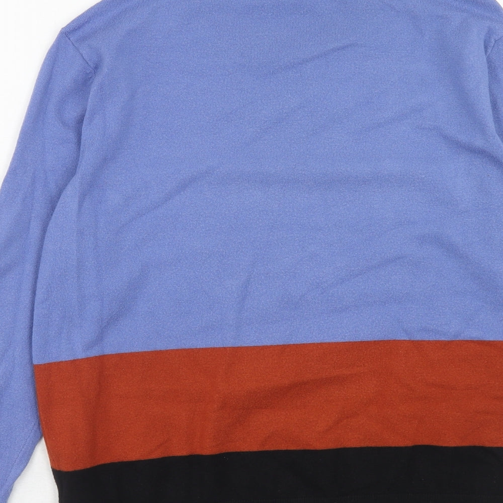M&Co Womens Blue Round Neck Geometric Viscose Pullover Jumper Size 14