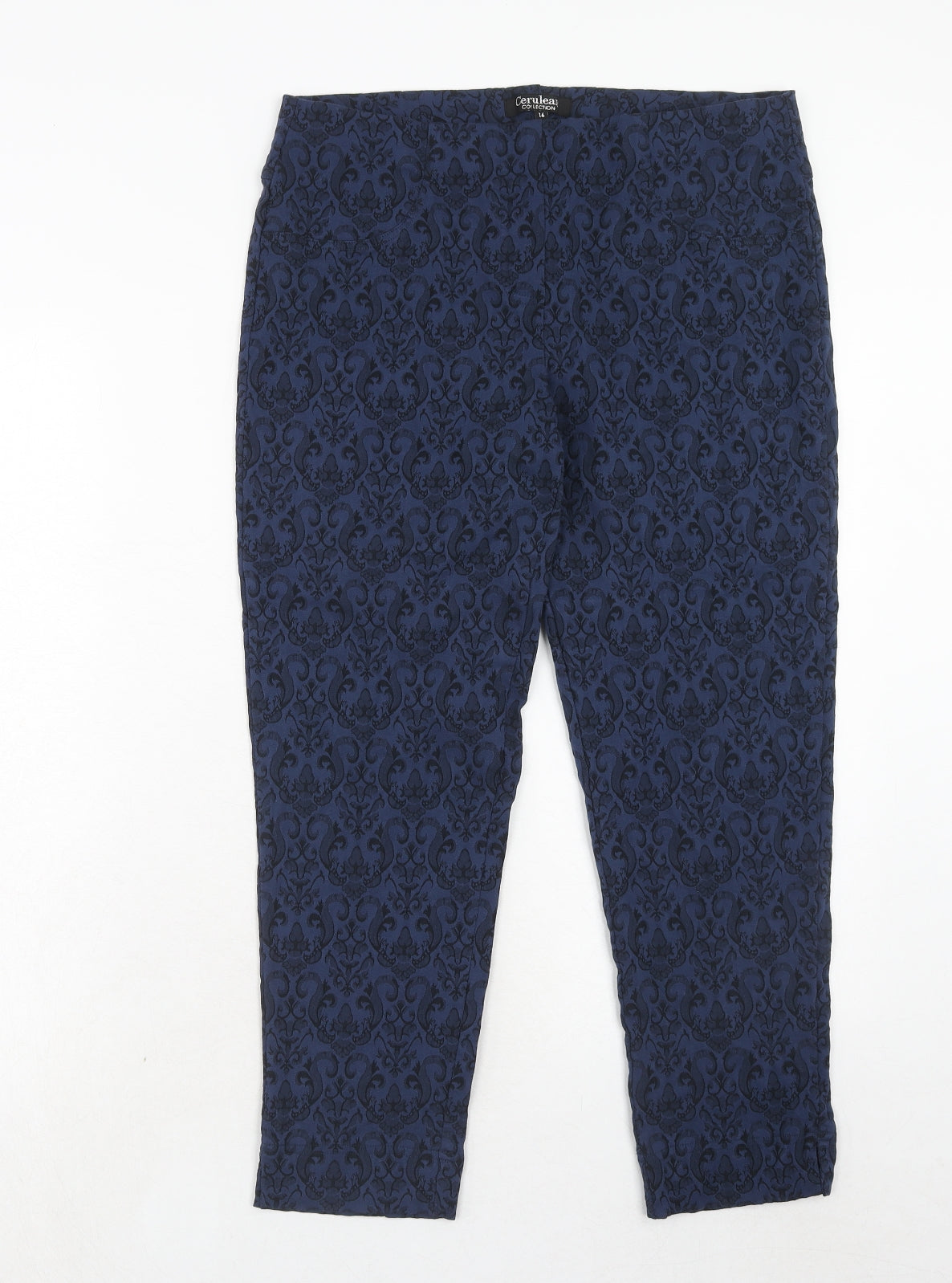 Cerulean Collection Womens Blue Geometric Viscose Trousers Size 16 Regular