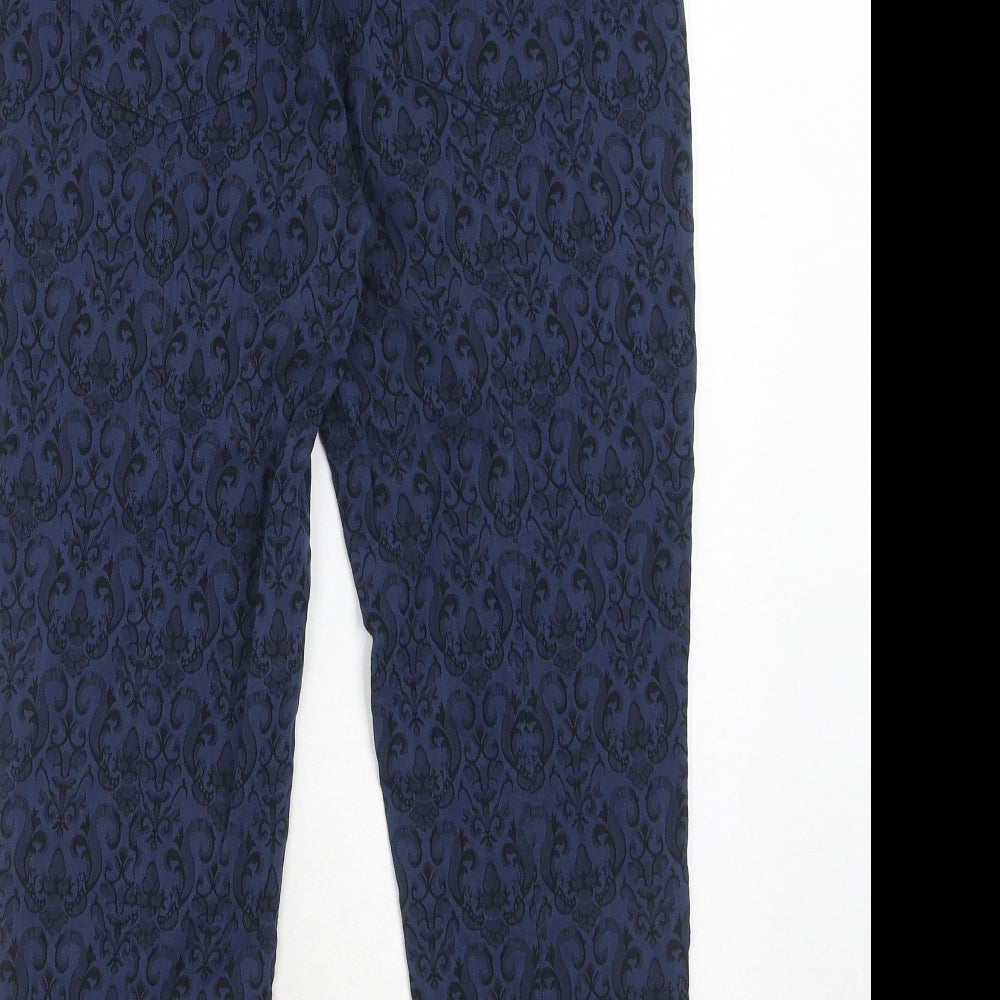 Cerulean Collection Womens Blue Geometric Viscose Trousers Size 16 Regular