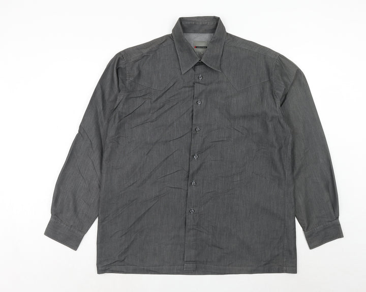 Ciro Citterio Mens Grey Cotton Button-Up Size XL Collared Button
