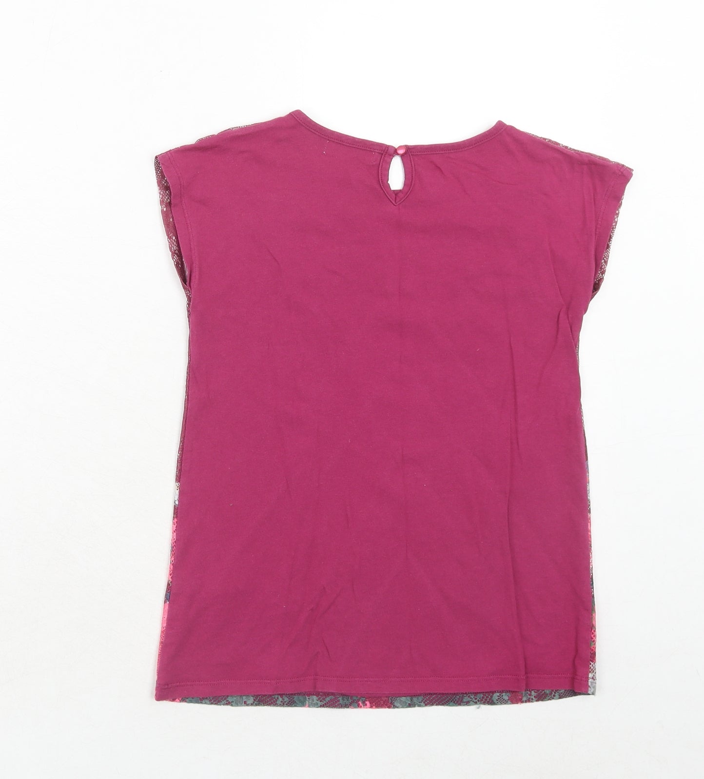 M&Co Girls Pink Geometric Cotton Basic Blouse Size 9-10 Years Round Neck Button - Butterfly Print