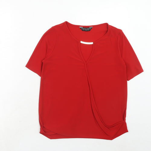 Dorothy Perkins Womens Red Polyester Basic Blouse Size 8 Boat Neck - Wrap Front Detail