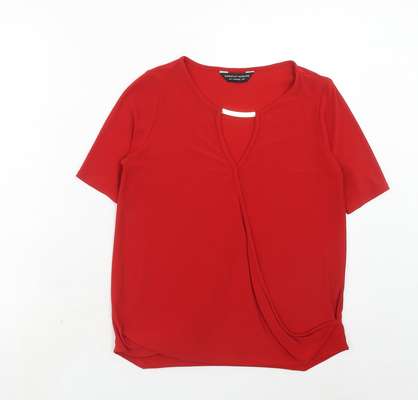 Dorothy Perkins Womens Red Polyester Basic Blouse Size 8 Boat Neck - Wrap Front Detail