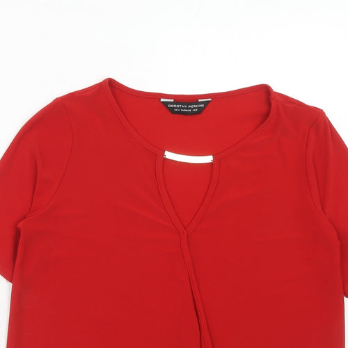 Dorothy Perkins Womens Red Polyester Basic Blouse Size 8 Boat Neck - Wrap Front Detail