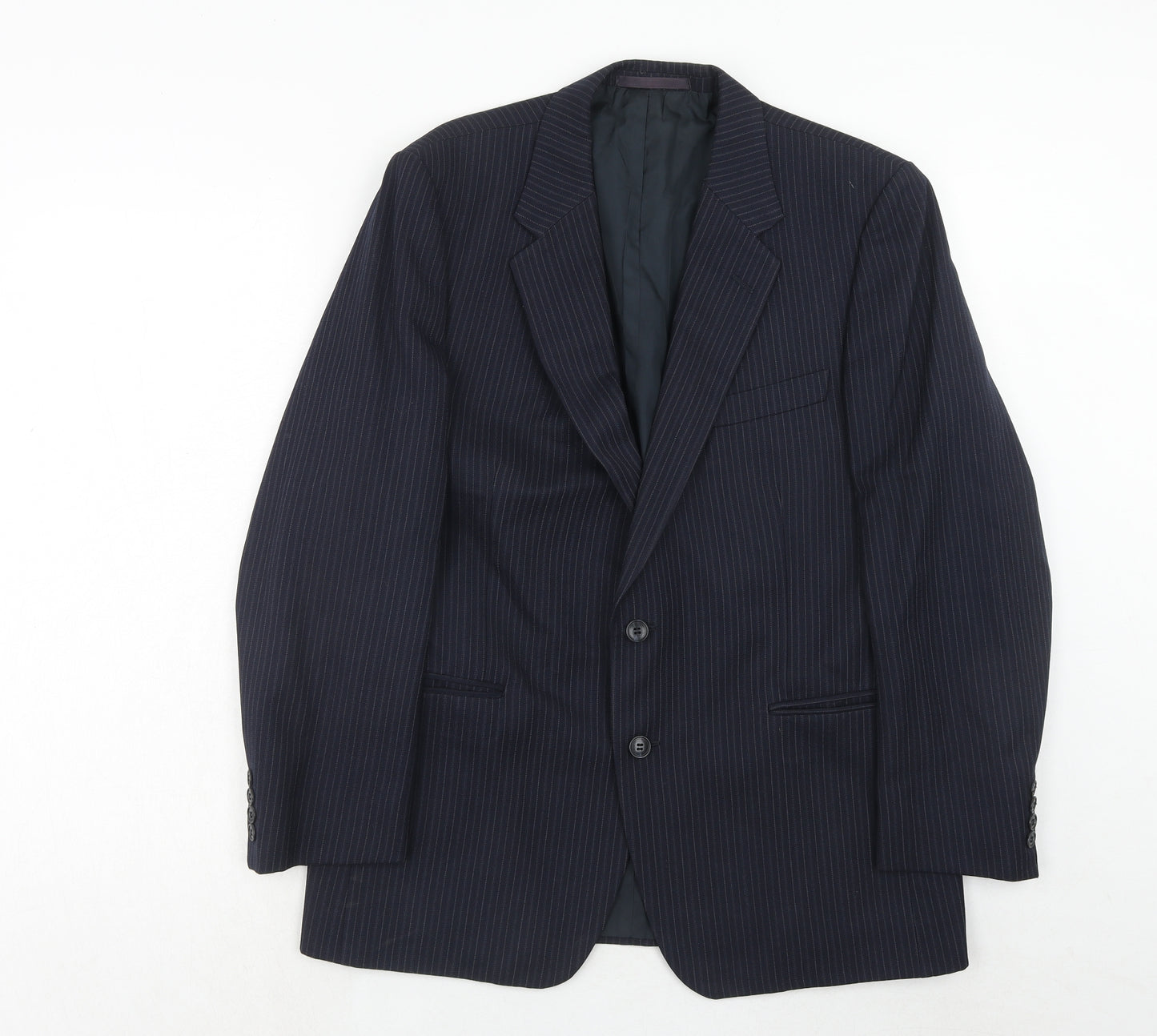 St.Michael Mens Blue Striped Polyester Jacket Suit Jacket Size 40 Regular
