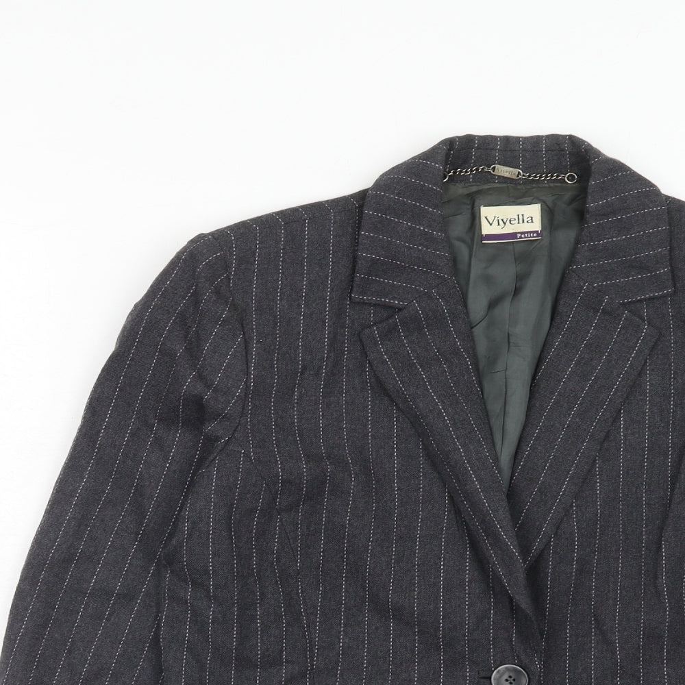 Viyella Womens Grey Pinstripe Wool Jacket Suit Jacket Size 12