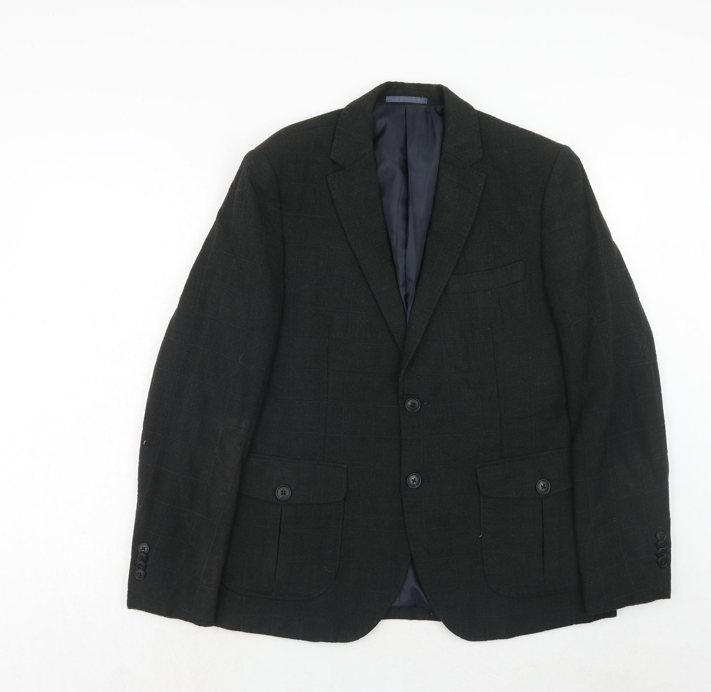 Marks and Spencer Mens Black Check Wool Jacket Blazer Size 40 Regular