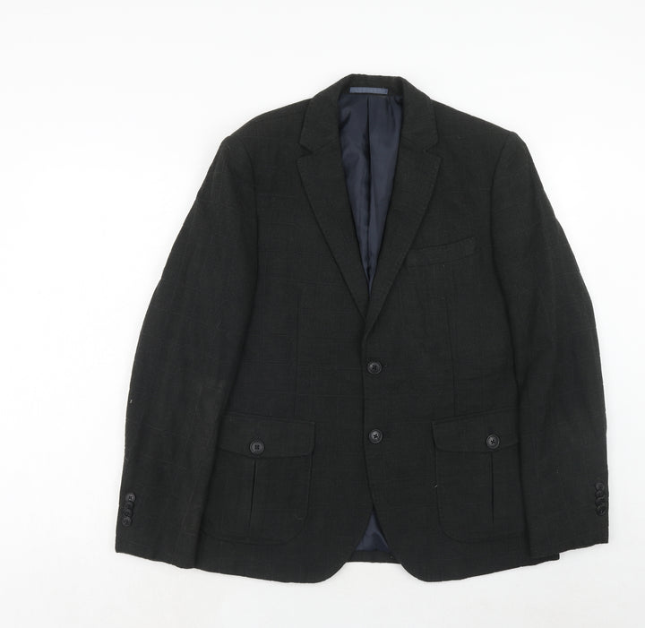 Marks and Spencer Mens Black Check Wool Jacket Blazer Size 40 Regular
