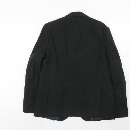 Marks and Spencer Mens Black Check Wool Jacket Blazer Size 40 Regular