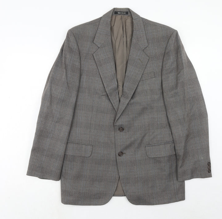 Marks and Spencer Mens Grey Plaid Wool Jacket Suit Jacket Size 40 Regular