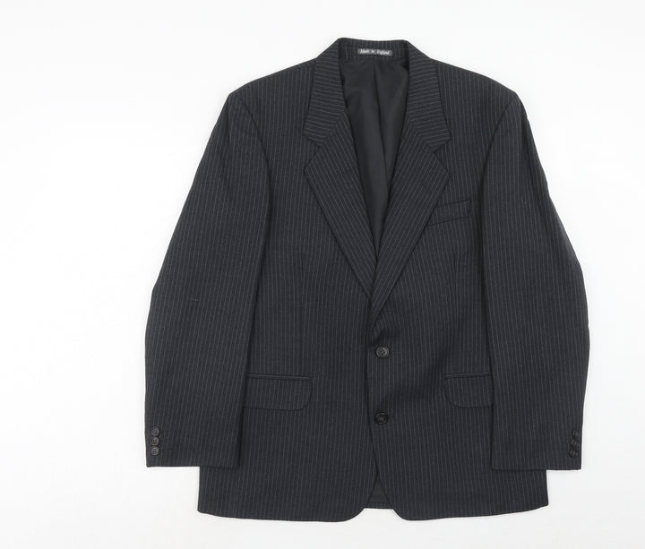 Hector James Mens Grey Striped Wool Jacket Suit Jacket Size 40 Regular