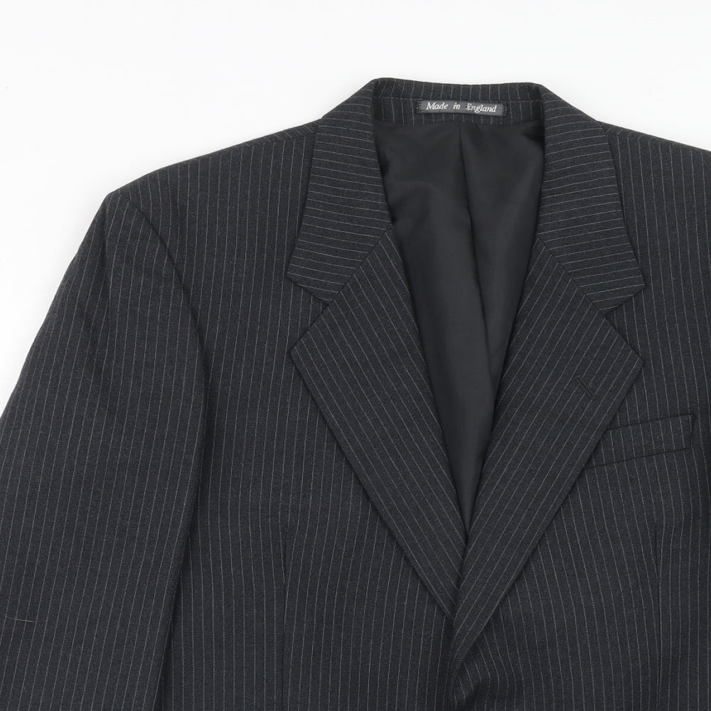 Hector James Mens Grey Striped Wool Jacket Suit Jacket Size 40 Regular