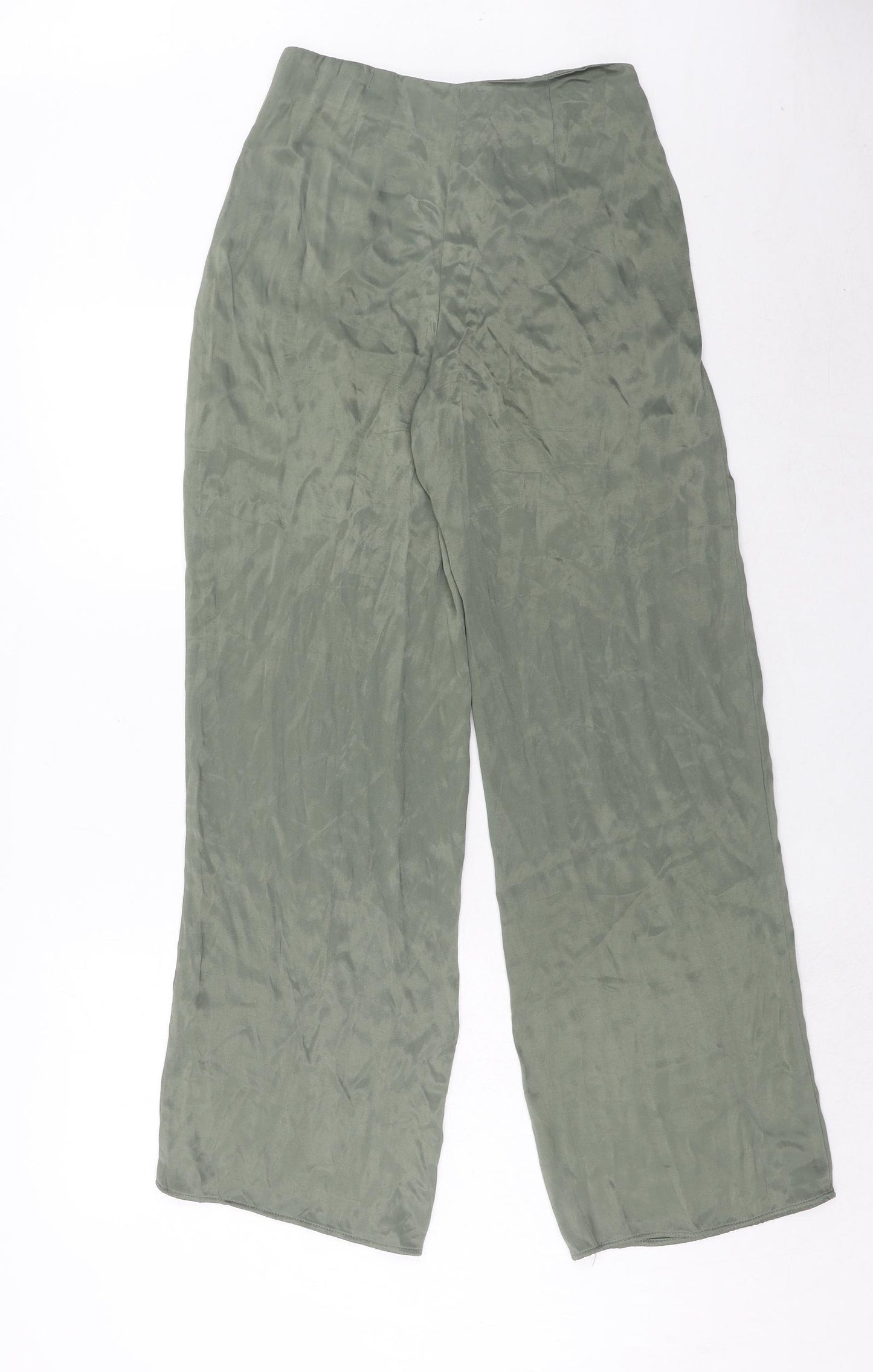 Zara Womens Green Viscose Trousers Size XS Regular Hook & Eye