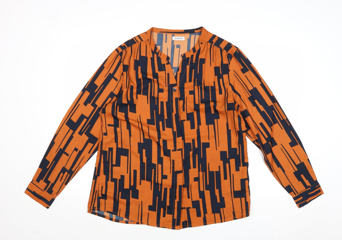 Damart Womens Multicoloured Geometric Polyester Basic Button-Up Size 14 V-Neck